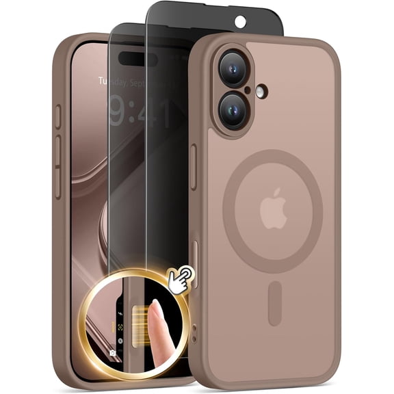 JJEAN-Magnetic for iPhone 16 Plus Case with Camera Control Button, Compatible with MagSafe, [Full Camera Protection][Privacy Screen Protector]Non-slip Translucent iPhone 16 Plus Phone Cover(Withered