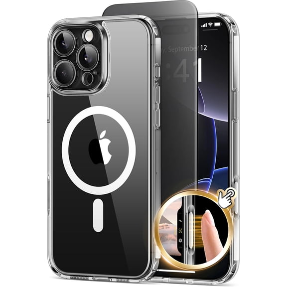 JJEAN-Magnetic for iPhone 16 Pro Case with Camera Control Button,Compatible with MagSafe,[Full Camera Protection][2 Privacy Screen Protectors] Shockproof Phone Cover for iPhone 16 Pro(Clear)