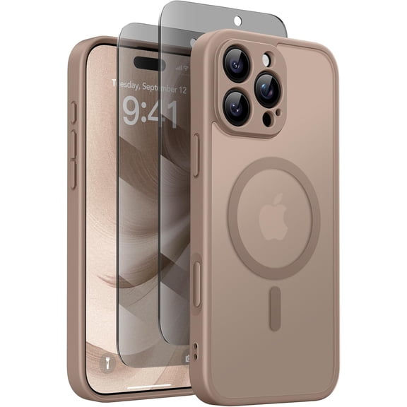 JJEAN-Magnetic for iPhone 16 Pro Case with Camera Control Button,Compatible with MagSafe,[Full Camera Protection][Privacy Screen Protector]Non-slip Matte Translucent 16 Pro Phone Cover(Withered Brown