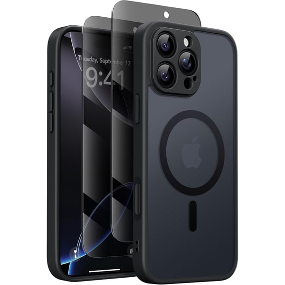 JJEAN-Magnetic for iPhone 16 Pro Max Case with Camera Control Button, Compatible with MagSafe [Full Camera Protection][Privacy Screen Protector]Non-slip Translucent iPhone 16 ProMax Phone Cover(Black