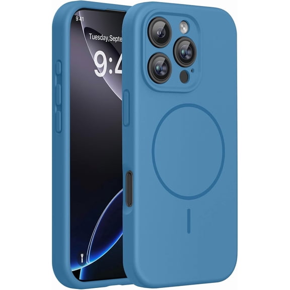 JJEAN-Magnetic for iPhone 16 Pro Max Case, [Soft Anti-Scratch Microfiber Lining], Compatible with MagSafe, Liquid Silicone Case Shockproof Drop Protection Phone Case for 16 ProMax,Capri Blue