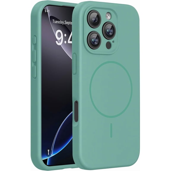 JJEAN-Magnetic for iPhone 16 Pro Max Case, [Soft Anti-Scratch Microfiber Lining], Compatible with MagSafe, Liquid Silicone Case Shockproof Drop Protection Phone Case for 16 ProMax,Midnight Green