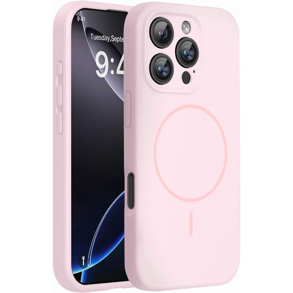 JJEAN-Magnetic for iPhone 16 Pro Max Case, [Soft Anti-Scratch Microfiber Lining], Compatible with MagSafe, Liquid Silicone Case Shockproof Drop Protection Phone Case for 16 ProMax,Sand Pink