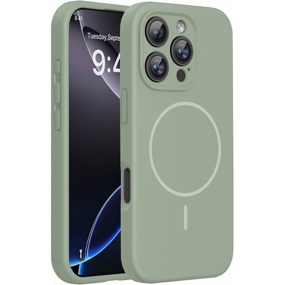 JJEAN-Magnetic for iPhone 16 Pro Max Case, [Soft Anti-Scratch Microfiber Lining], Compatible with MagSafe, Liquid Silicone Case Shockproof Drop Protection Phone Case for 16 ProMax,Patina Green
