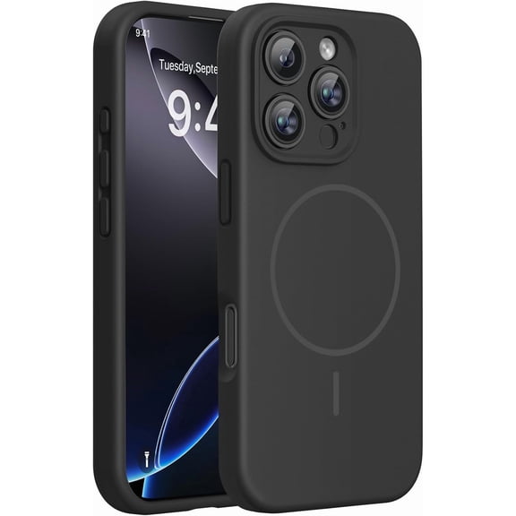JJEAN-Magnetic for iPhone 16 Pro Max Case, [Soft Anti-Scratch Microfiber Lining], Compatible with MagSafe, Liquid Silicone Case Shockproof Drop Protection Phone Case for 16 ProMax,Black