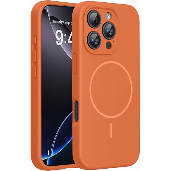 JJEAN-Magnetic for iPhone 16 Pro Max Case, [Soft Anti-Scratch Microfiber Lining], Compatible with MagSafe, Liquid Silicone Case Shockproof Drop Protection Phone Case for 16 ProMax,Orange