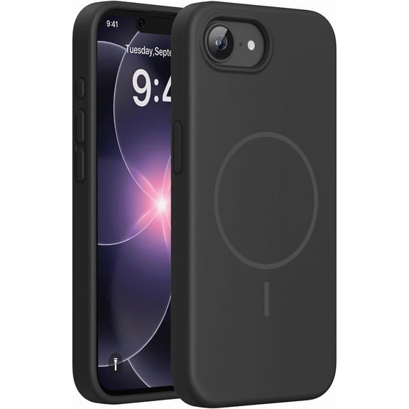 JJEAN-Magnetic for iPhone 17e Case & iPhone 16e Case, [Soft Anti-Scratch Microfiber Lining], Compatible with MagSafe, Silicone Shockproof Protection Phone Case for iPhone 17e/16e, Black