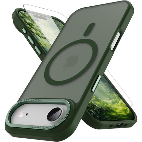JJEAN-Magnetic for iPhone Air Case [Metal Camera Frame&Buttons] [Mil-Grade Drop Protection] Shockproof Slim Translucent Matte Protective Phone Case, Dark Green