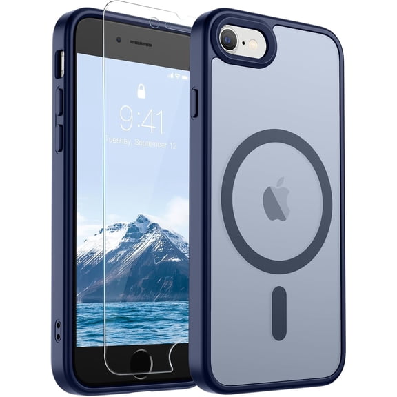 JJEAN-Magnetic for iPhone SE Case 2022 (3rd)/2020 (2nd), iPhone 8 Case (Compatible with MagSafe) (Military Grade Drop Protection) Slim Translucent Matte Phone Case,Navy Blue