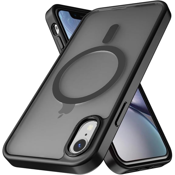 JJEAN-Magnetic for iPhone XR Case [Metal Camera Frame&Buttons] [Mil-Grade Drop Protection] Shockproof Slim Translucent Matte Protective Phone Case, Black