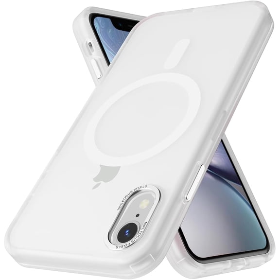 JJEAN-Magnetic for iPhone XR Case [Metal Camera Frame&Buttons] [Mil-Grade Drop Protection] Shockproof Slim Translucent Matte Protective Phone Case, White