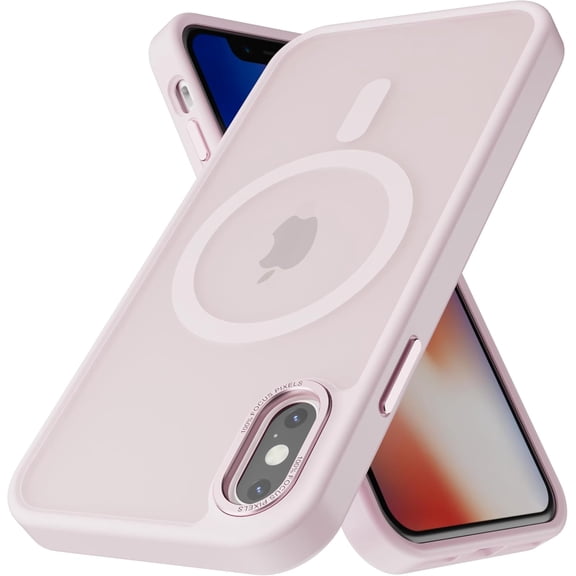JJEAN-Magnetic for iPhone Xs & iPhone X Case [Metal Camera Frame&Buttons] [Mil-Grade Drop Protection] Shockproof Slim Translucent Matte Protective Phone Case, Pink