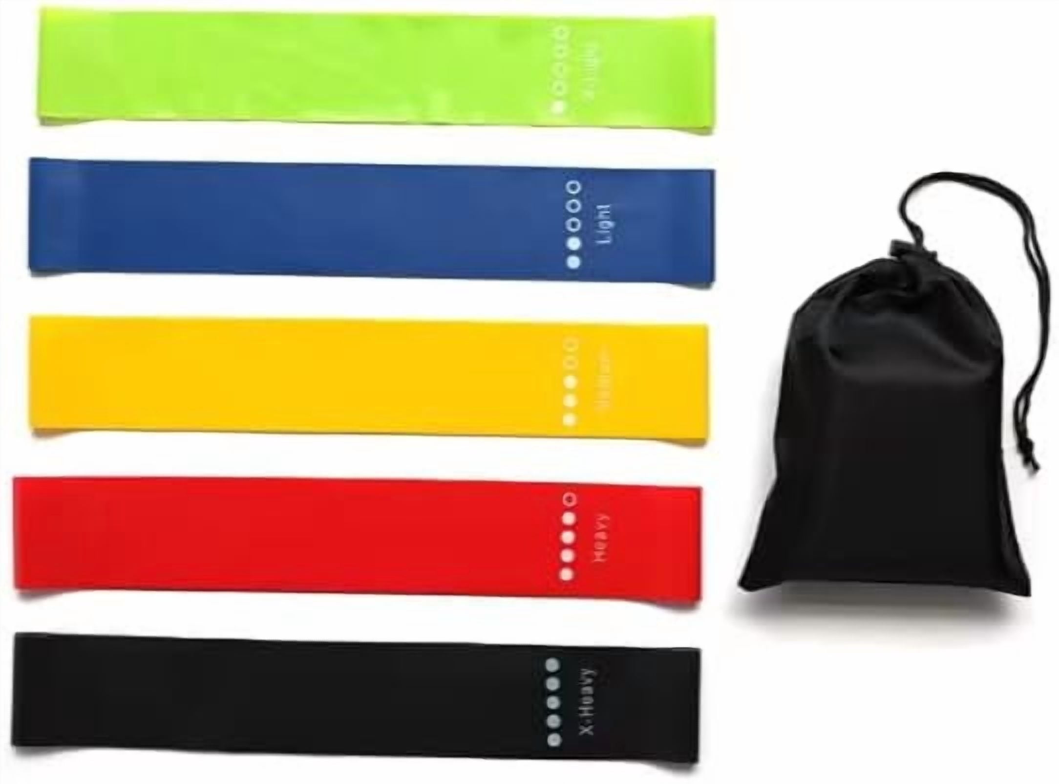 JJEAN-Maxx Power Set of Elastic Mini Resistance Bands for Yoga 5 Levels of Strength, Durable TPE Material, Workout Bands for Fitness, Pilates, Stretching, and Physical Therapy