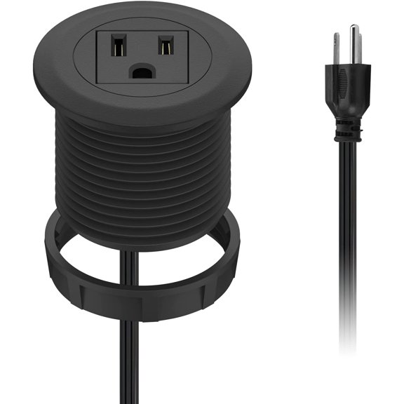 JJEAN-Mini Desktop Power Hub Grommet Socket, Flush-Mount Desk Outlet Build-in 1 US Standard Outlet with 6.56 FT Extension Power Cord, Recessed Power Strip Socket for Desk Nightstand Cabinet Counter