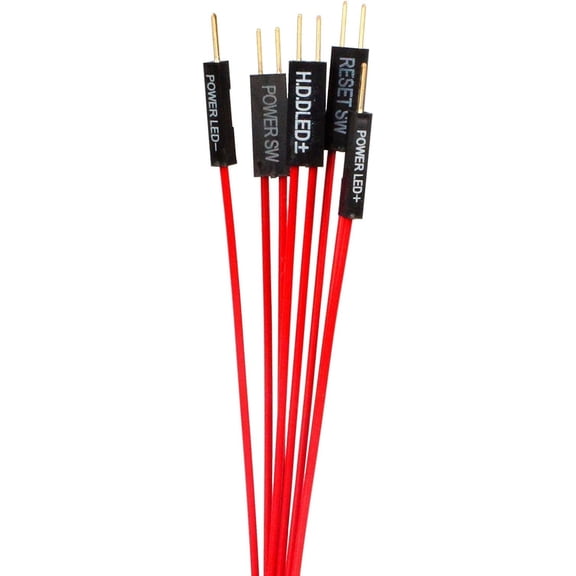 JJEAN-Motherboard Extension Cable Set 22AWG Silver Plated Cable Gold-Plated Plug Power SW Power LED HDD LED Reset SW Four Kinds Extension for PC DIY (0.3 Meters, Red)
