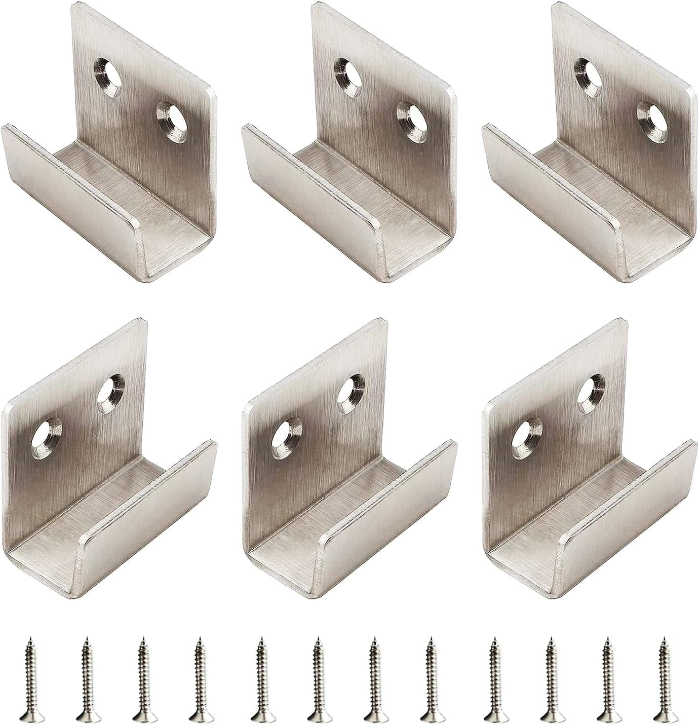 JJEAN-Mounting Bracket Stainless Steel U Brackets 40x35mm Mirror Brackets Hanging Kit Wall Hanger Hardware Fastener Bracket Heavy Duty Tile Bracket Hanger with Screws - 6 Packs (Silver)