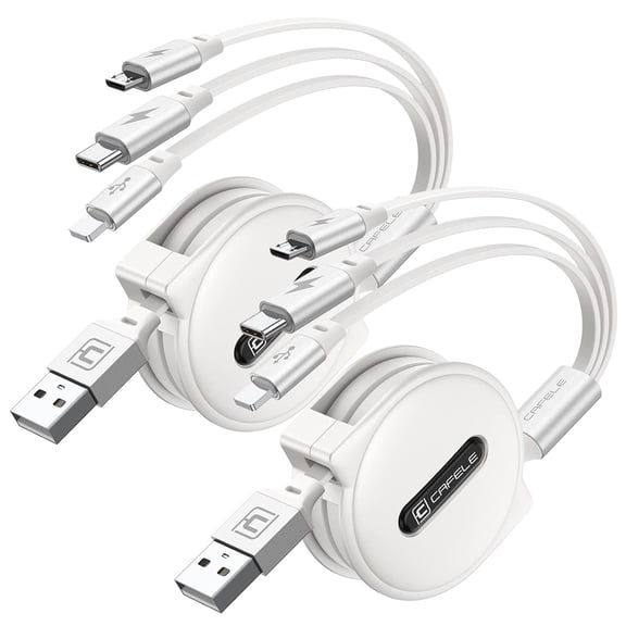 JJEAN-Multi Charging Cable 3A, [2Pack 4ft] Retractable USB Charging Cable with Type C/L/Micro USB Ports, 3 in 1 Multi Fast Charger Cord for Multiple Devices, Phone 16 15 14/Galaxy/Pads/Tablets-White
