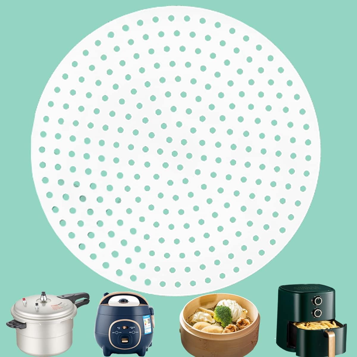 JJEAN-Multipurpose Silicone Liner for Steamer, Air Fryer, Pressure Cooker: Upgraded Reusable Air Fryer Liners, Silicone Baking Mat Steamer Liner, AirFryer Accessory Parchment Paper Replacement 13"