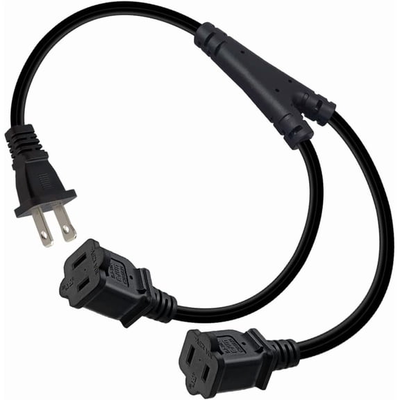 JJEAN-NEMA 1-15P to Dual 1-15R Splitter Cord, NEMA 1-15P to 2 X 1-15R Polarized 2-Prong 1 Male-2 Female Y Splitter Power Cord Cable,UL SPT-2,Expand Two Devices (Straight-0.64M(2FT))