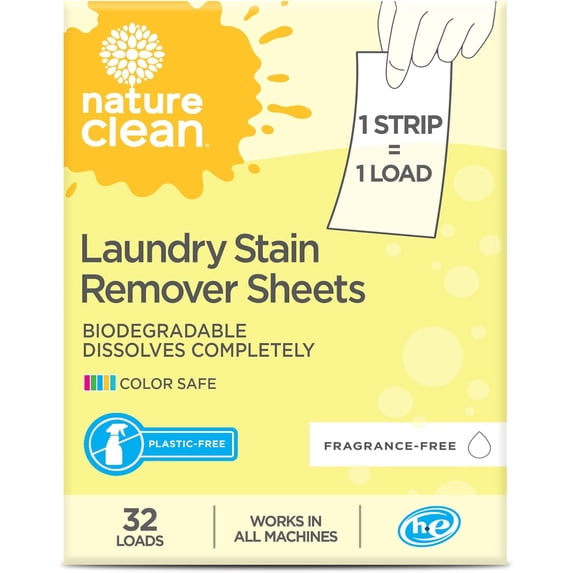 JJEAN-Natural Stain Remover for Clothes Laundry Strips Unscented 32 Count, Non-Toxic Advanced Stain Remover Treater Laundry Sheets, Plastic-Free Travel Stain Remover for Fabric Eco-Friendly