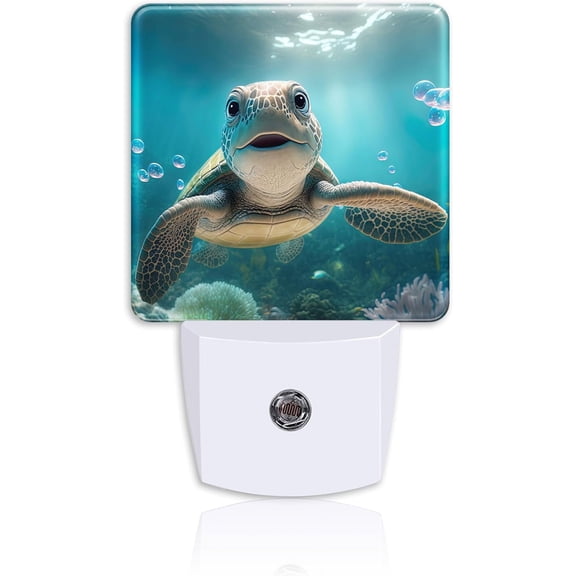 JJEAN-Night Light,Cute Smiling Turtle Under The Sea Plug-in Night Light Auto Dusk-to-Dawn Sensor Energy Efficient LED Lamp for Room Decor,Hallway,Kitchen,Bathroom,Nursery,Stairs