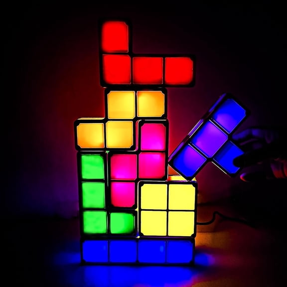JJEAN-Night Light New Upgrades DIY Stackable LED 3D Puzzles Night Lamp Lights 7 Colors Night Lights Interlocking Induction Nightlights Novelty Tangram Lights Birthday Gifts for Teen
