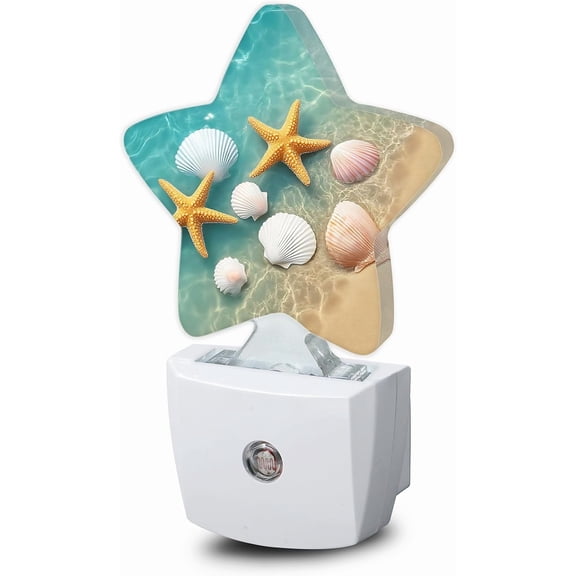 JJEAN-Night Light,Starfish Shell Plug into Wall with Dusk to Dawn Light Sensors,Summer Coastal Beach Warm Star Nightlights for Bedroom,Bathroom,Hallway,Kitchen Home Decor Desk Lamp