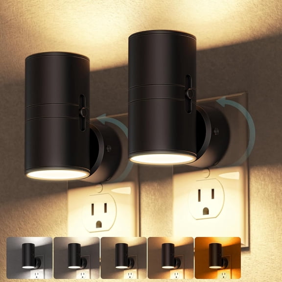 JJEAN-Night Lights Plug into Wall, 5CCT LED Night Light Plug in, Dusk to Dawn Sensor, 330 Swivel Plug, 0-100LM Adjustable Brightness, Dimmable NightLight for Hallway, Bedroom, Stairway, 2 Pack
