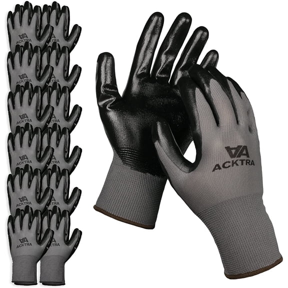 JJEAN-Nitrile Coated Safety WORK GLOVES 12 Pairs, WG003 Grey/Black, Medium