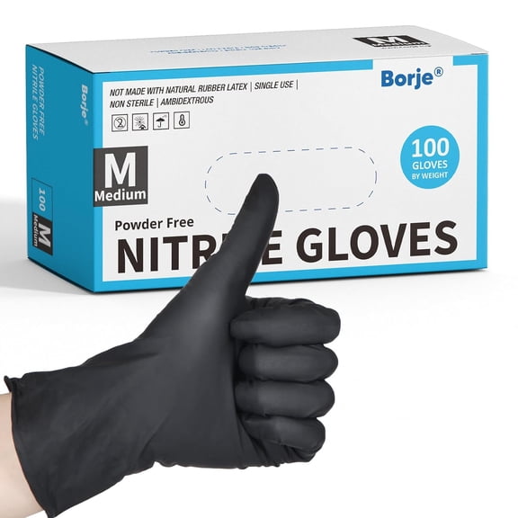 JJEAN-Nitrile Gloves Medium, 100 Count Disposable Gloves, Black, Latex-Free Powder-Free, Medical Exam, Food Safe, Cleaning, Cooking