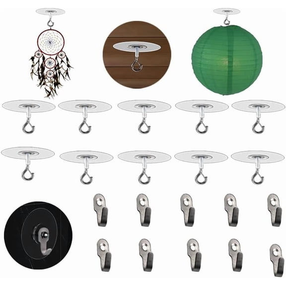 JJEAN-No Drilling No Hole Adhesive Hooks for Popcorn Ceiling, Easy Hanging Smooth or Unsmooth Tile Concrete Glass Wood Wall Ceiling Surface