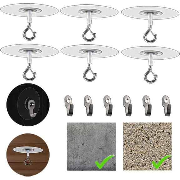 JJEAN-No Hole Adhesive Ceiling Hooks for Popcorn Concrete Textured Ceiling Unsmooth Wall Surface, No Drilling Self Adhesive Ceiling Hooks