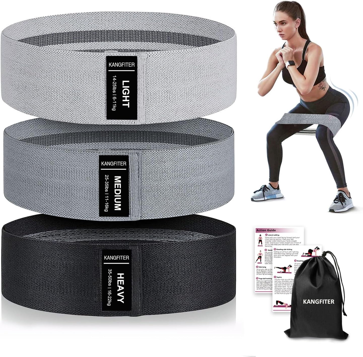 JJEAN-Non-Slip Fabric Resistance Bands for Working Out, Loop Exercise Bands for Booty Leg, Butt, Glute, Stretch Workout Bands for Women & Men, Hip Elastic Bands for Home Gym Fitness, Yoga, Pilates