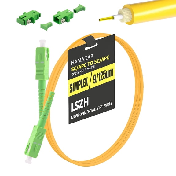 JJEAN-- OS2 SC/APC to SC/APC Fiber Optic Cable 15ft/5M, Outdoor Single Mode Fiber Optic Jumper Optical Patch Cord, Simplex 9/125um, OS1/OS2 Compatible Yellow PVC OD-3.0mm