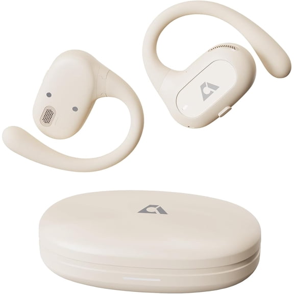 JJEAN-Open Ear Wireless Bluetooth 5.2 Headphones for Runners, IPX4 Waterproof Air Conduction Headphones, 16.5mm HiFi, 40ms Low Latency, 34H Gaming Earbuds for Treks,Exercise,Tour (Off-White)