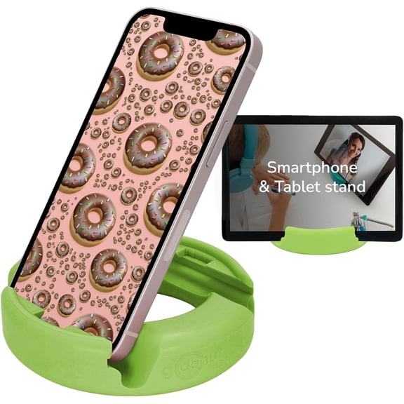 JJEAN-Original Smartphone and Tablet Stand Compatible with Devices UP to 0.5" Thick Including Protective Cases - for use at Work, at Home, Travel and on-the-go - Lime Green