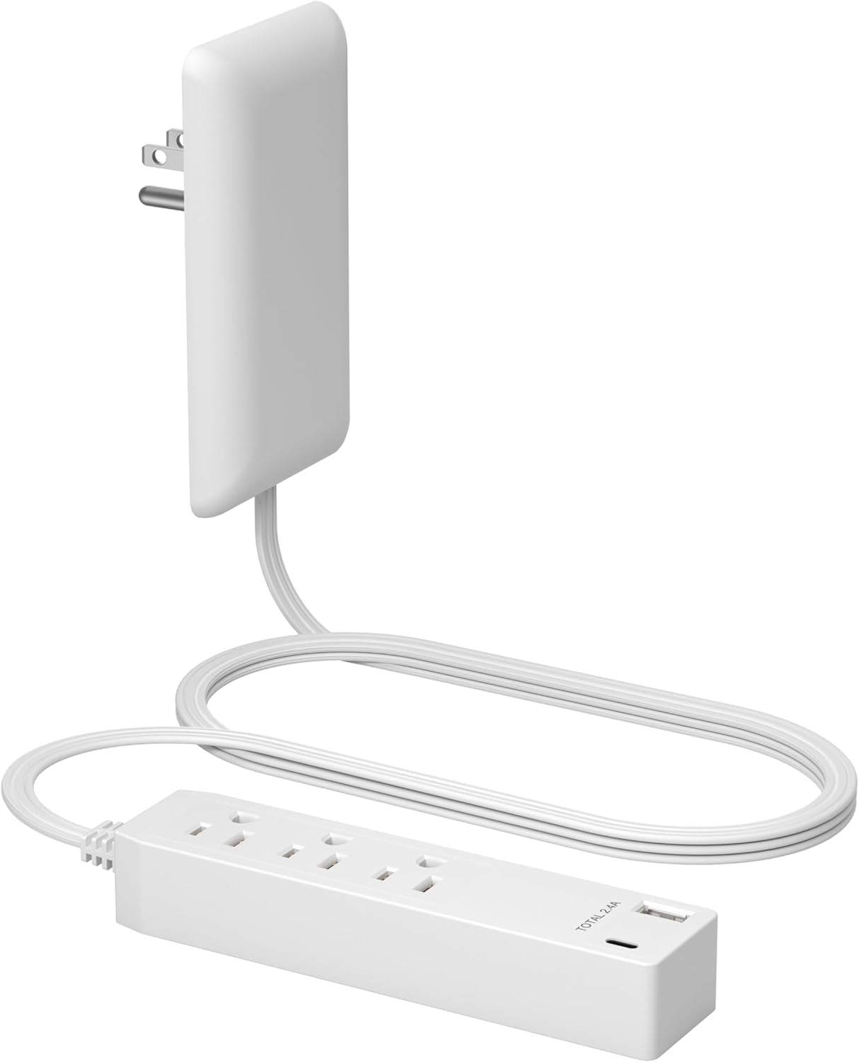JJEAN-Outlet Extender with 3 Receptacles, 12W USB Type-A, and USB Type-C, USB Port, Ultra-Thin Wall Plate Plug with Cord Extender, 3-Outlet Power Strip, Flat-Face, ETL-Listed, 3ft Cord, White