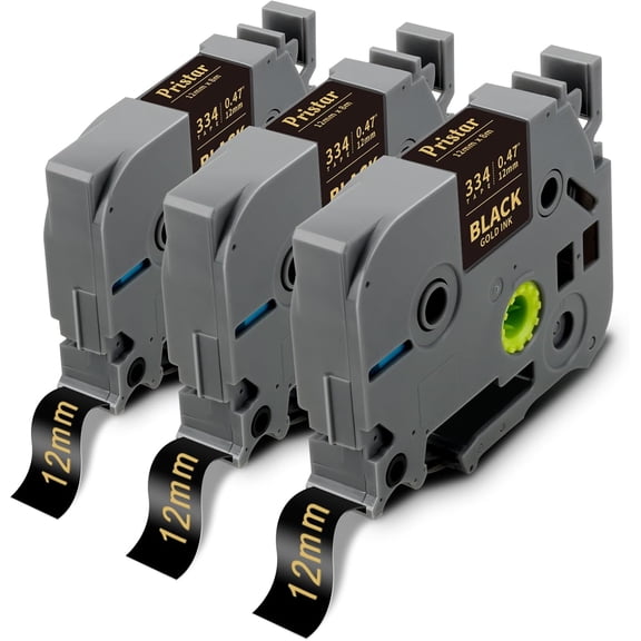JJEAN-P Touch Label Tape Gold on Black TZe-334 Compatible for Brother Label Maker Tape Black 12mm 0.47 Laminated TZ Tape Gold Work with PT-D220 PT-H110 PT-D210 PT-D400 PT-P710BT PT-D200, 3-Pack