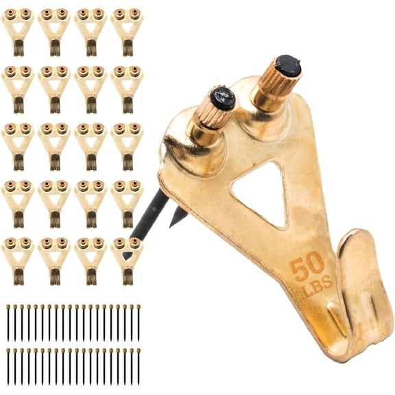 JJEAN-PHS - Professional Picture Hanging Hooks with Nails - Heavy Duty 50 lbs Picture Hangers for Drywall & Plaster Walls - 20 Pack Wall Hooks for Pictures, Frames, Mirrors & Canvas Art