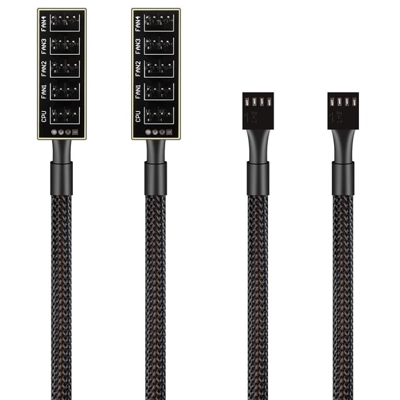 JJEAN-PWM Fan Hub Cable - 3Pin/4Pin PC Case Fan Splitter with 1-to-5 Expansion for CPU Cooler, ITX Mining Rig (2-Pack)