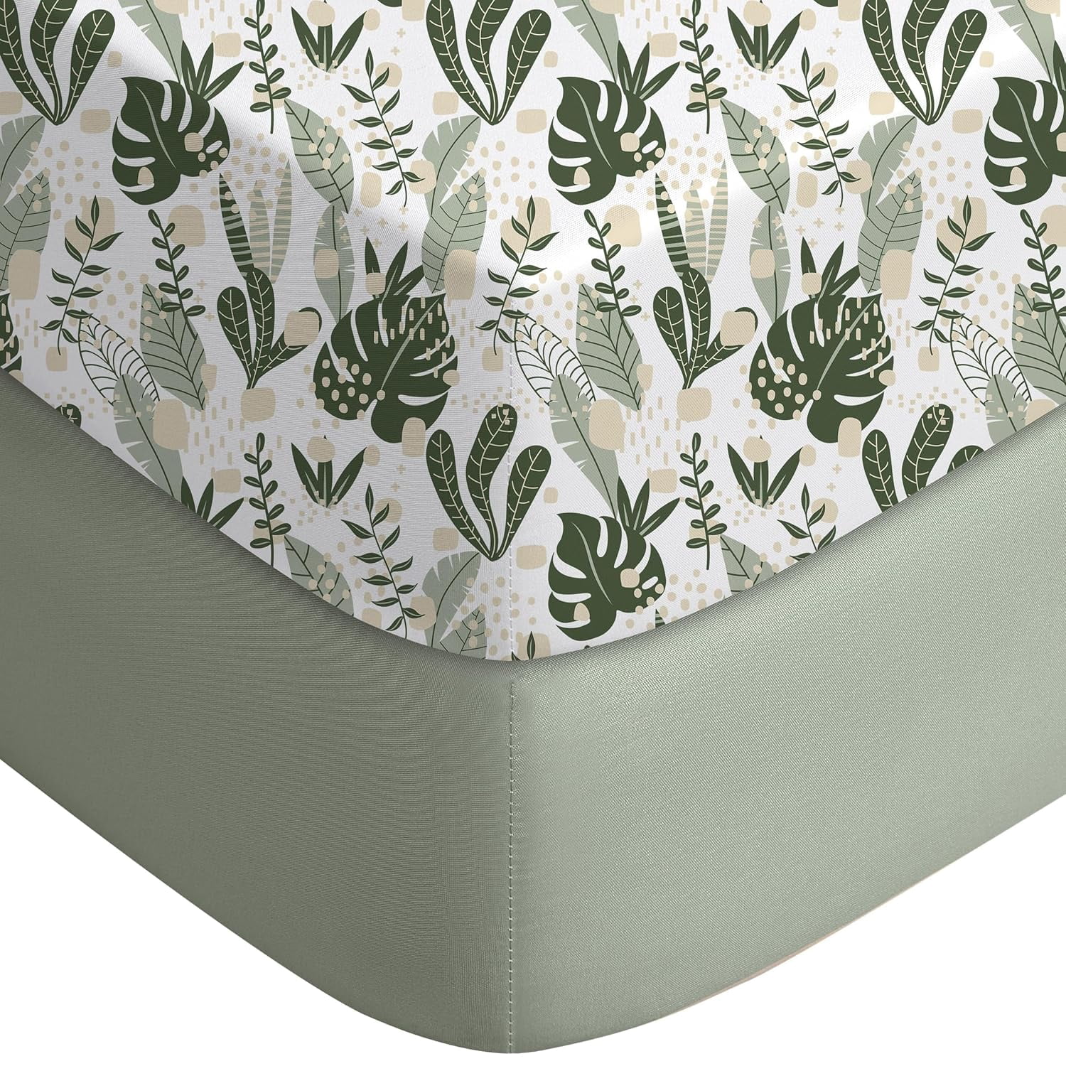 JJEAN-Pack and Play Sheets Fitted, Mini Crib Sheets 2-Pack for Pack N Play Mattress, Stretchy Playard Sheet, Soft and Breathable (Green + Banana Leaves)