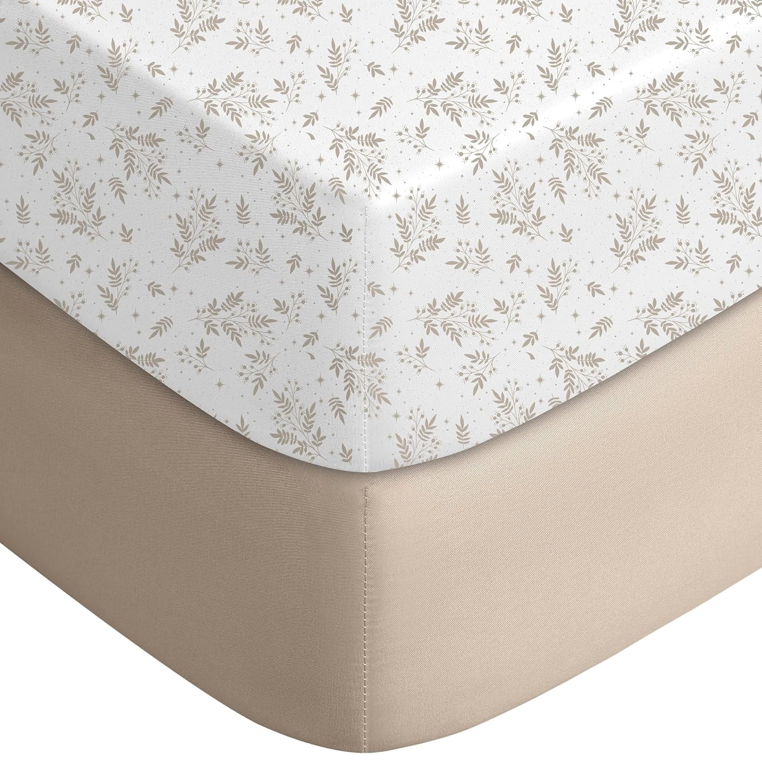 JJEAN-Pack and Play Sheets Fitted, Mini Crib Sheets 2-Pack for Pack N Play Mattress, Stretchy Playard Sheet, Soft and Breathable Brown+Leaf