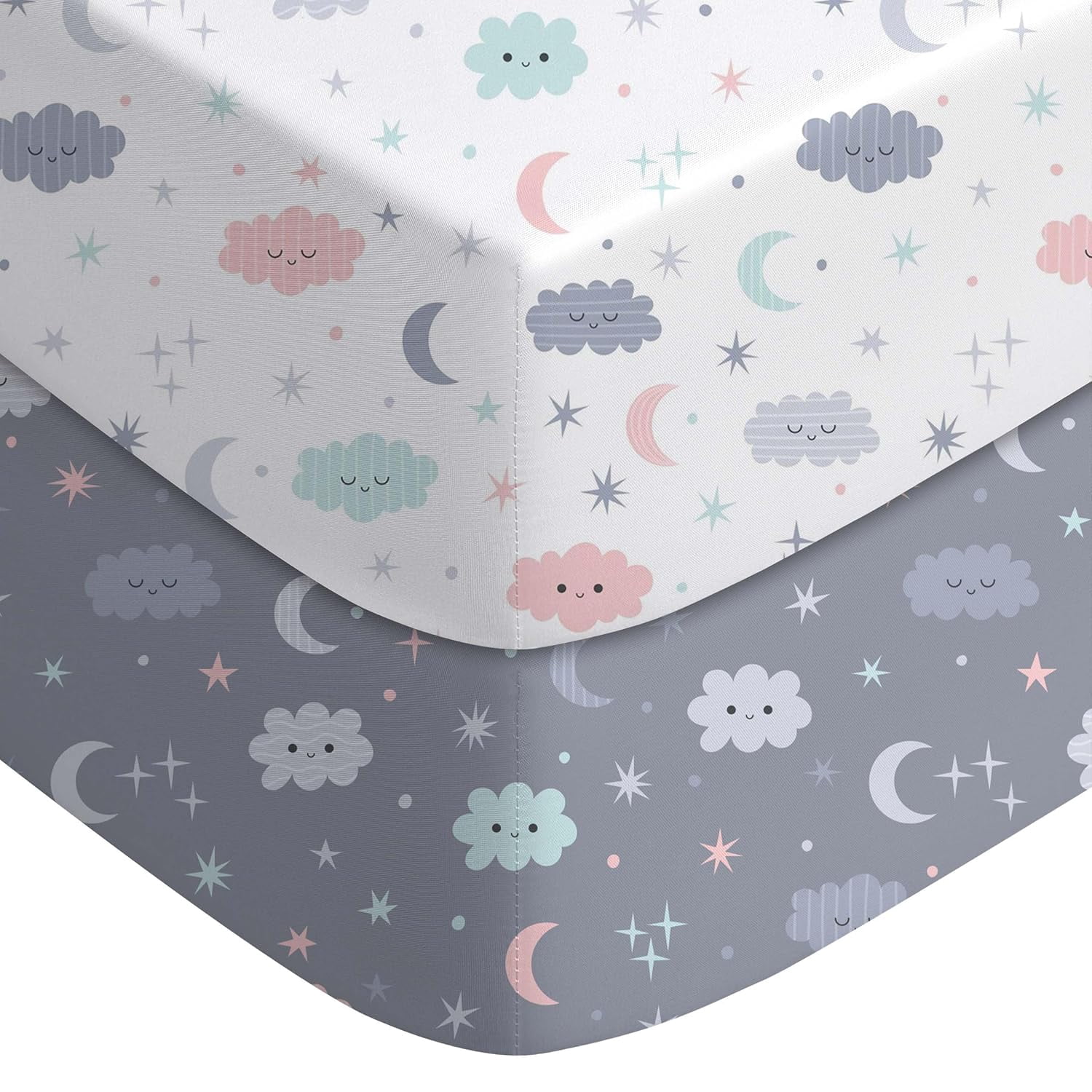 JJEAN-Pack and Play Sheets Fitted, Mini Crib Sheets 2-Pack for Pack N Play Mattress, Stretchy Playard Sheet, Soft and Breathable (Cloud)