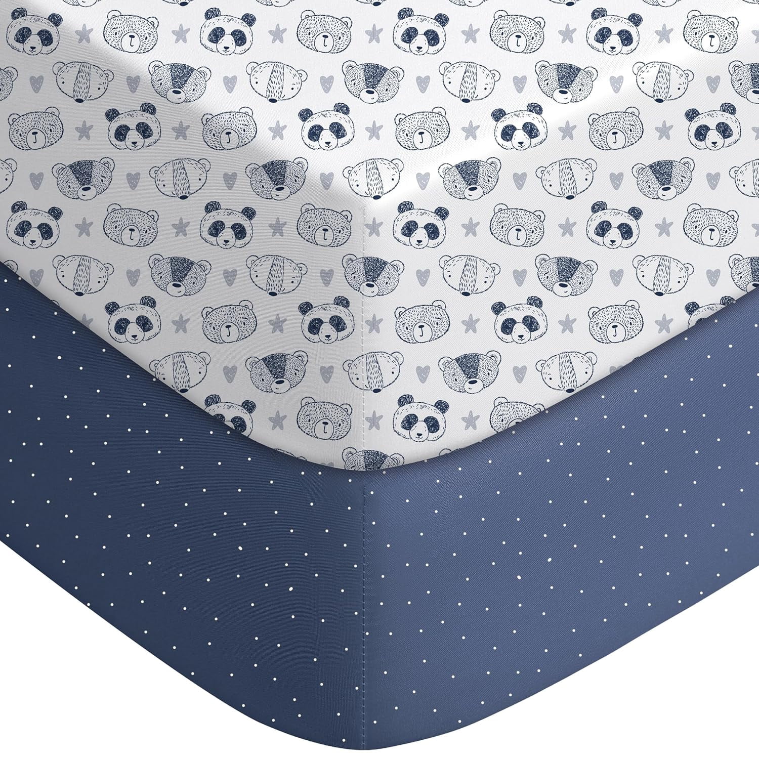 JJEAN-Pack and Play Sheets Fitted, Mini Crib Sheets 2-Pack for Pack N Play Mattress, Stretchy Playard Sheet, Soft and Breathable (Panda)