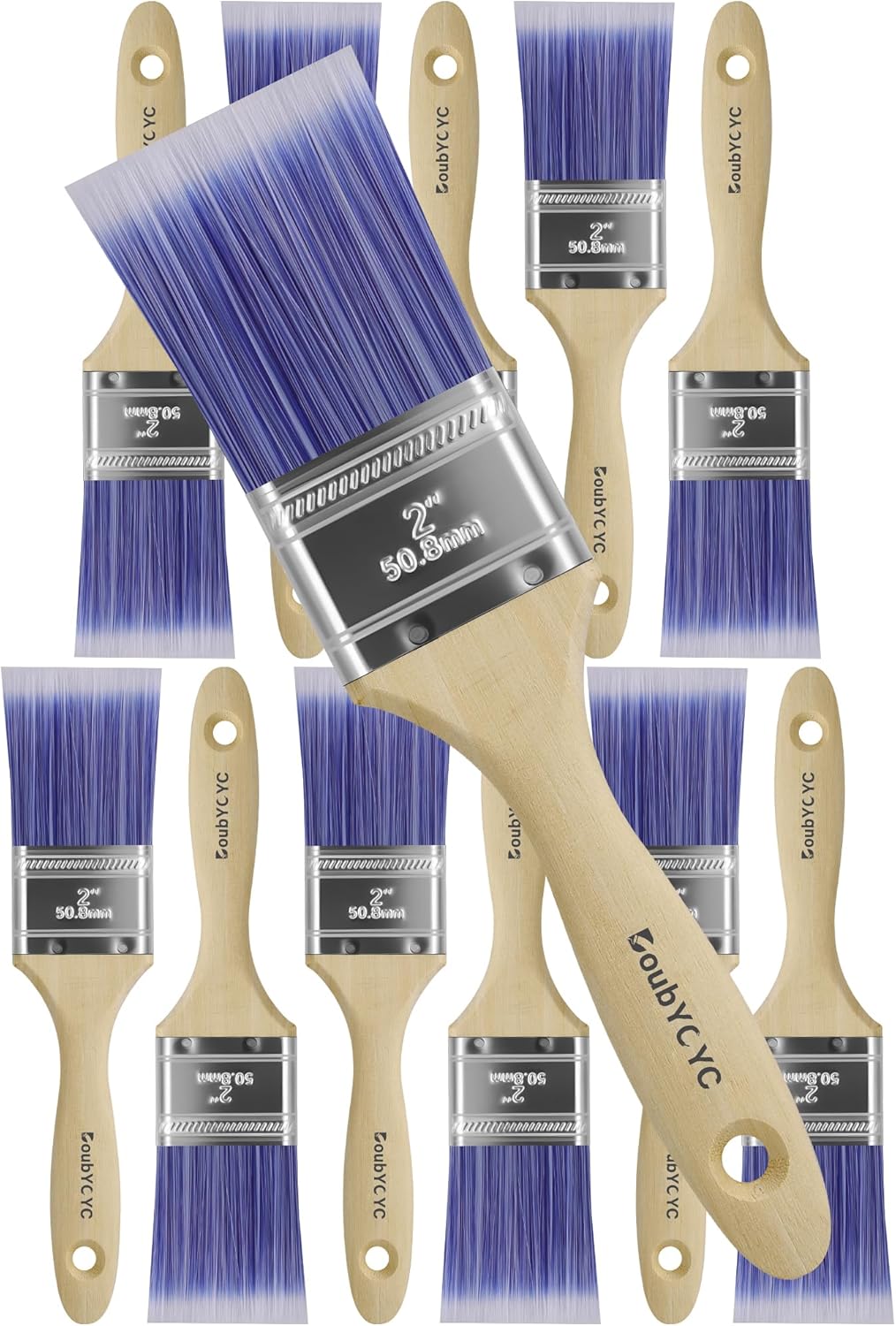 JJEAN-Paint Brushes - 12 Pack, 2" Flat Brushes, Paint Brush Set, Wood Paint Brushes for Walls, Stain & All Oil Paints - Home Improvement - Interior & Exterior Use