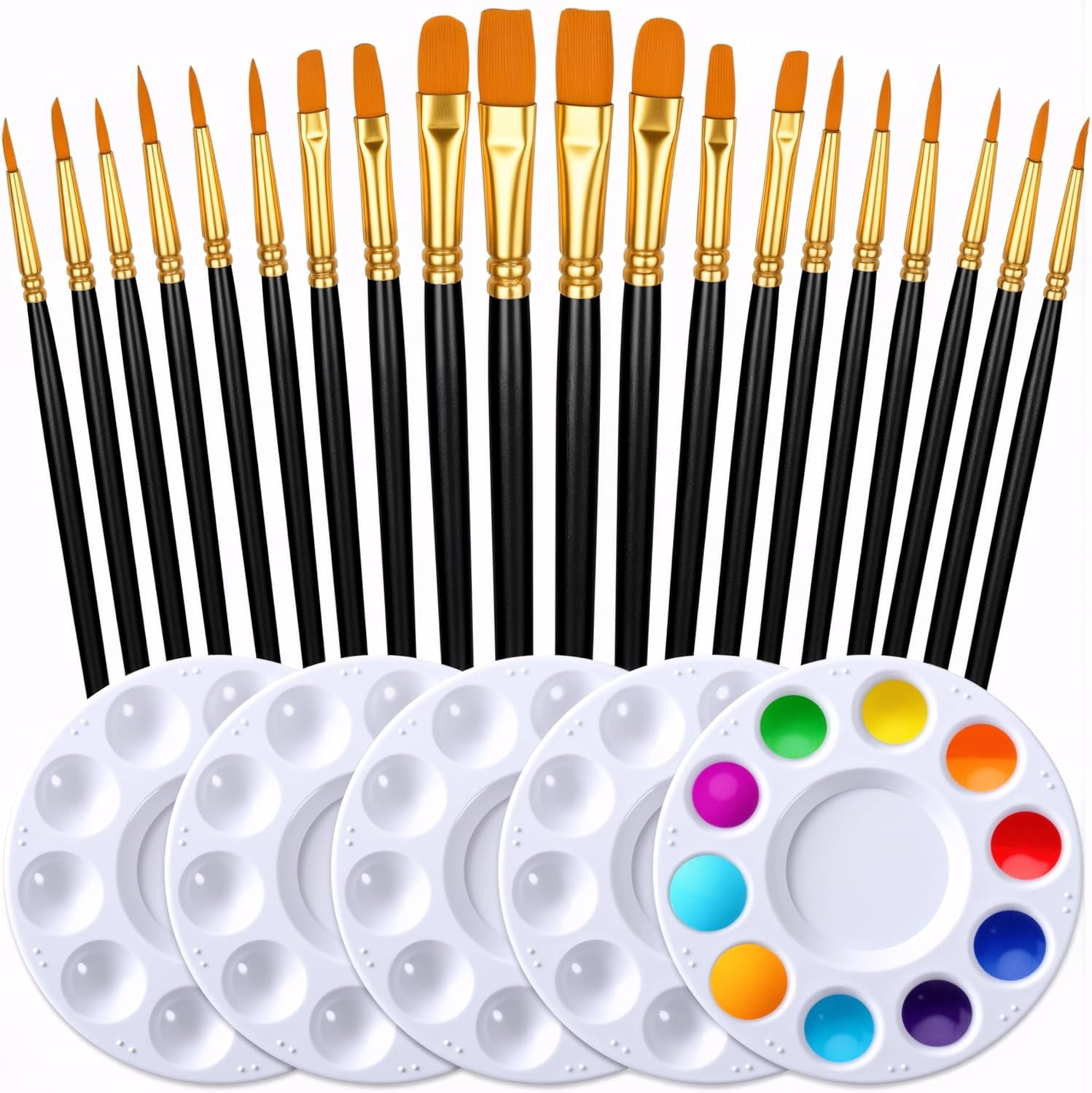 JJEAN-Paint Brushes Palettes Set by , 2 Packs/20 Easter Egg Painting Brushes - Assorted Sizes and Shapes with 5 Paint Trays for Acrylic Watercolor Oil Gouache Tempera and Body Painting (Black)