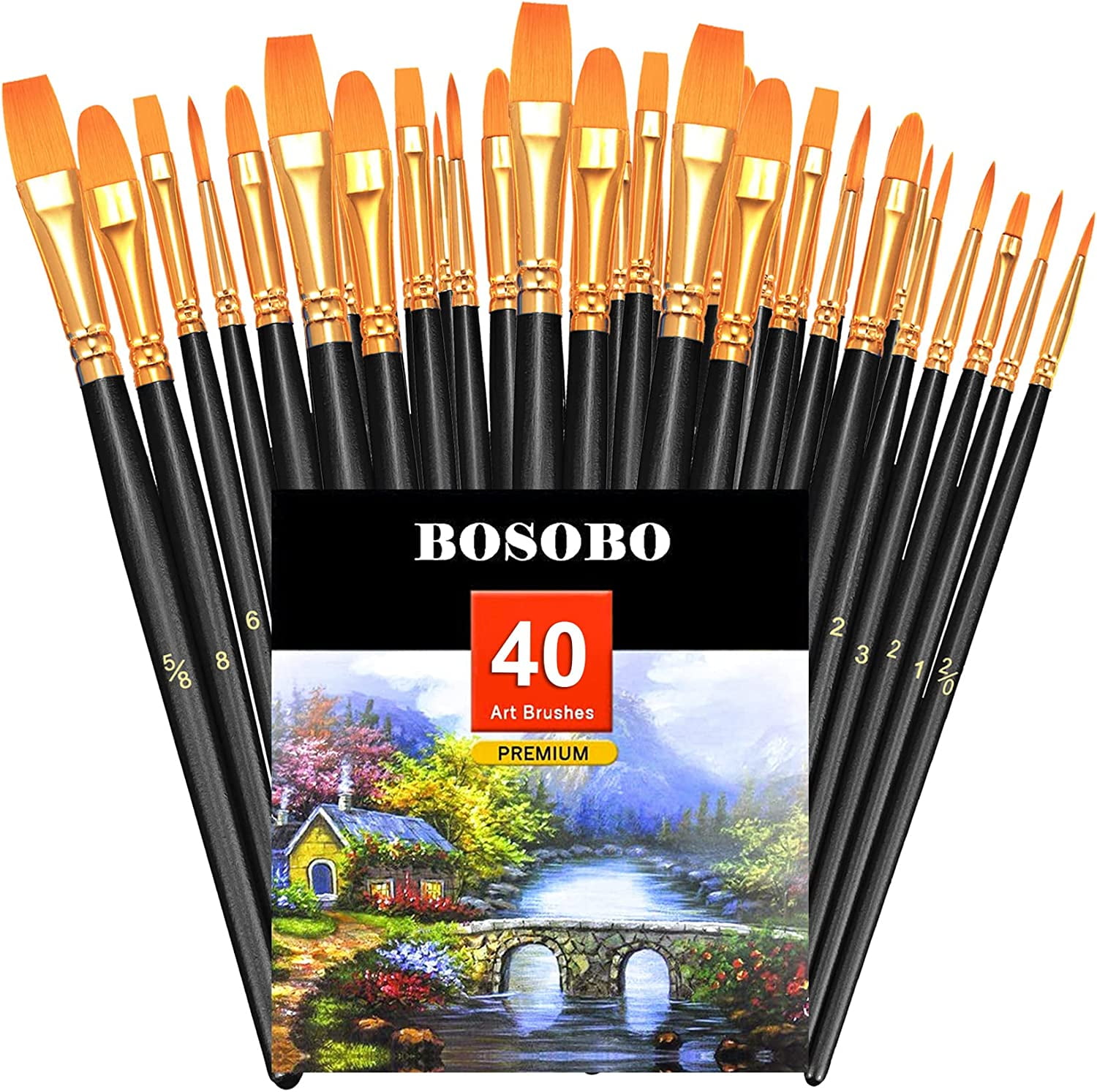 JJEAN-Paint Brushes Set, 4 Pack 40 Pcs Round Pointed Tip Paintbrushes Nylon Hair Artist Acrylic Paint Brushes for Acrylic Oil Watercolor, Face Nail Art, Miniature Detailing & Rock Painting, Black