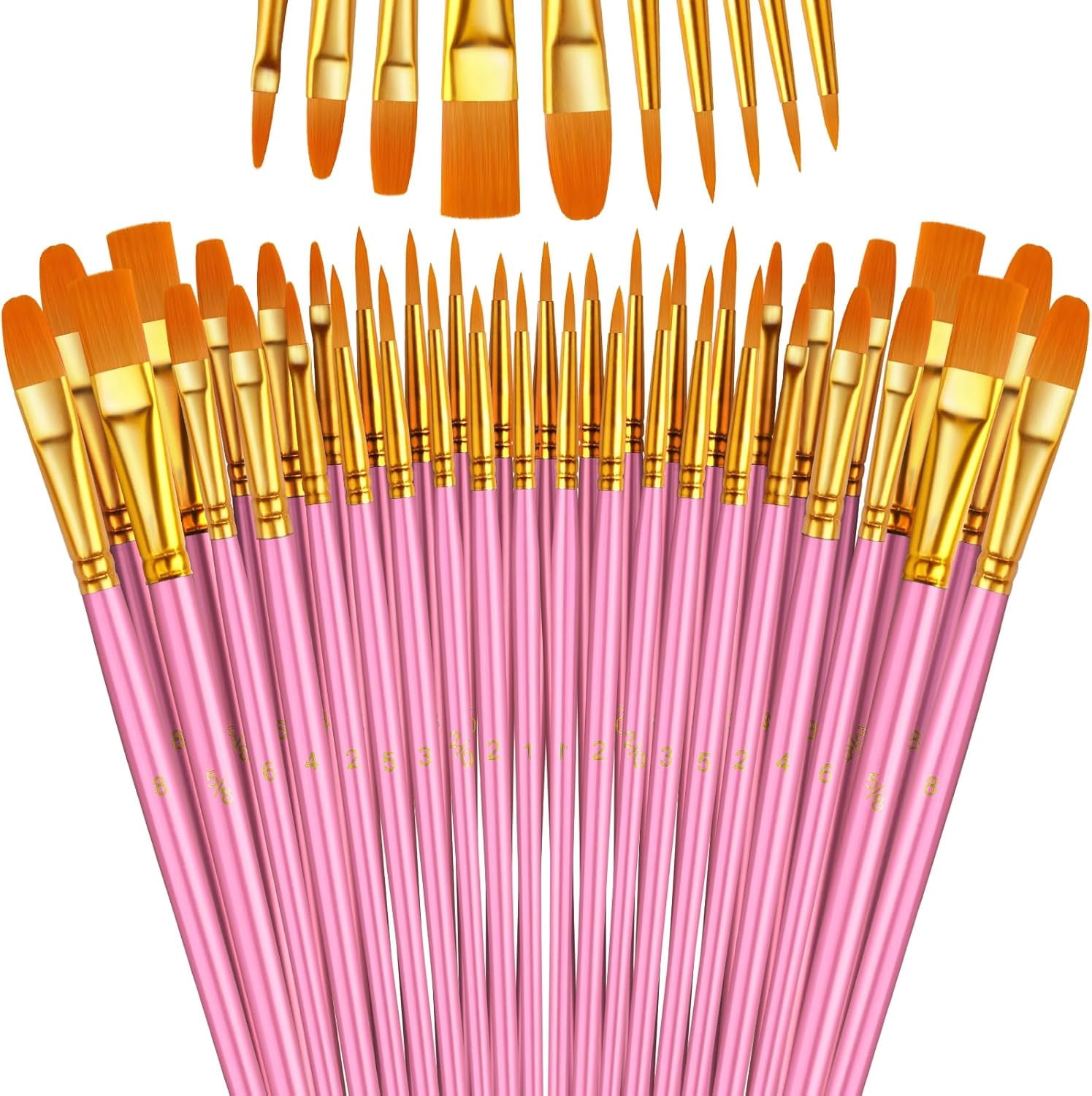 JJEAN-Paint Brushes Set, 5 Pack 50 Pcs Round-Pointed Tip Paintbrushes Nylon Hair Artist Acrylic Paint Brushes for Acrylic Oil Watercolor, Face Nail Art, Miniature Detailing & Rock Painting, Pink