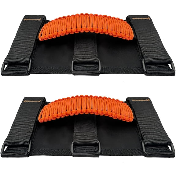 JJEAN-Paracord Jeep Grab Handles, 2 Pack Jeep Wrangler Roll Bar Grab Handles for JK TJ JL CJ YJ JKU JLU and Gladiator JT Wrangler Hardware Handle (Orange)