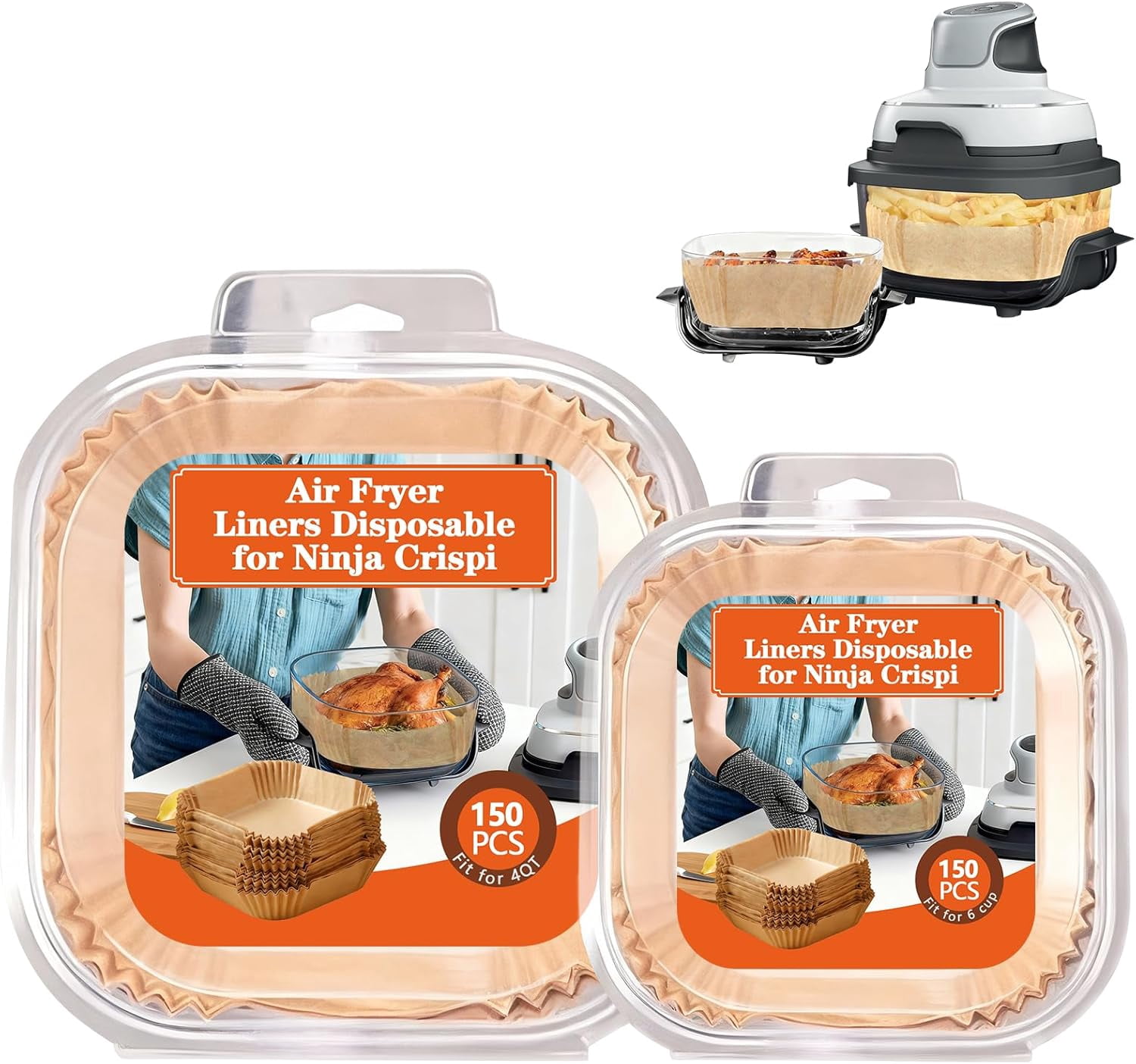 JJEAN-Parchment Liners for Ninja Crispi Air Fryer, Disposable 300 (150+150) PCS Ninja Crispi Accessories for Ninja Crispi 4-in-1 Portable Glass, Non-Stick Unbleached Paper Liners